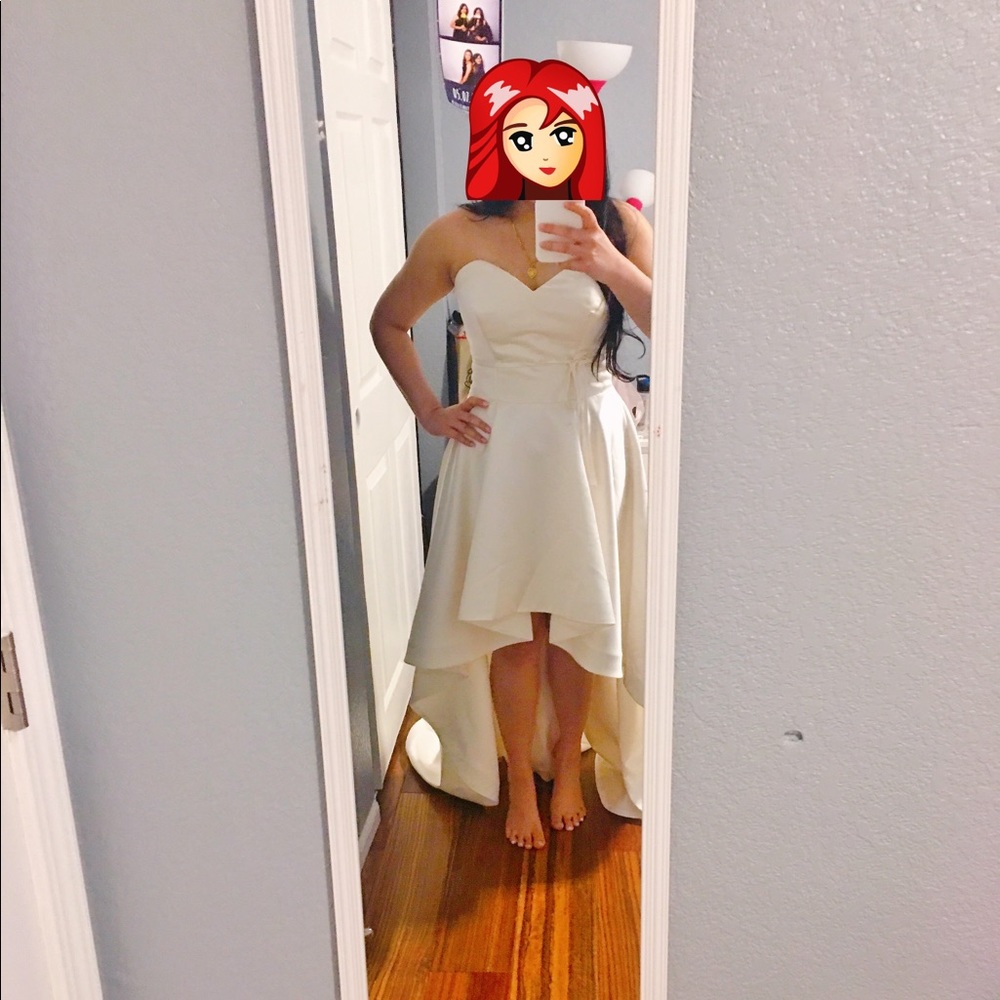 Custom-made Ivory Satin Wedding Dress High-Low Hem